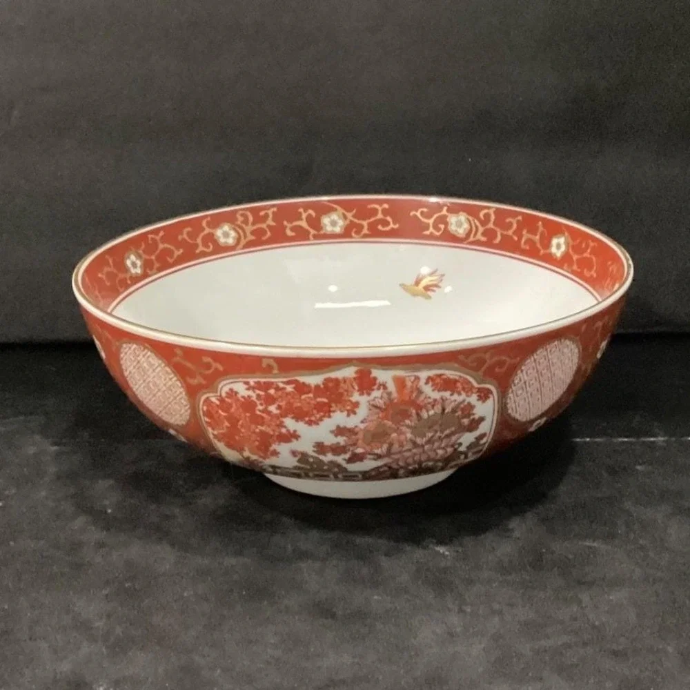 Imari Japan Serving Bowl, Vintage Hand Painted Floral & Birds, Vegetable Dish